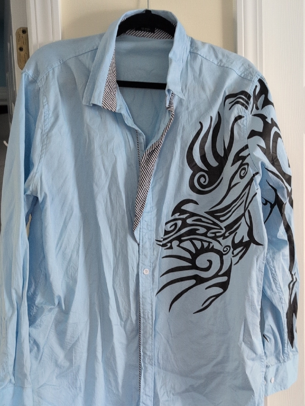 Coofandy Light Blue Shirt with Striped Trim